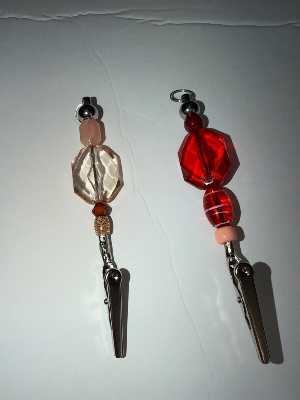 Beaded Card Clips - Red & Peach Accent Clips handmade